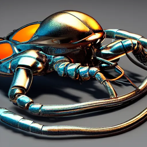 Prompt: ! dream an extremely high quality 8 k 3 d render of a metallic cyberpunk neon crayfish with polished, highly reflective highly detailed, clean, sharp, crisp clean shapes, cast glass, brushed metal, symmetry, mercury, chrome, obsidian, highly detailed, tentacles, high detail, very aesthetically pleasing