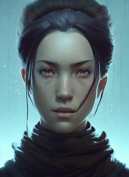 Prompt: Highly detailed necrotic portrait of a ninja, Stephen Bliss, unreal engine, fantasy art by Greg Rutkowski, Loish, Rhads, Makoto Shinkai and Lois van baarle, ilya kuvshinov, rossdraws, Tom Bagshaw, global illumination, radiant light, detailed and intricate environment