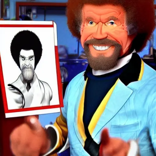 Prompt: Bob Ross as a street fighter character