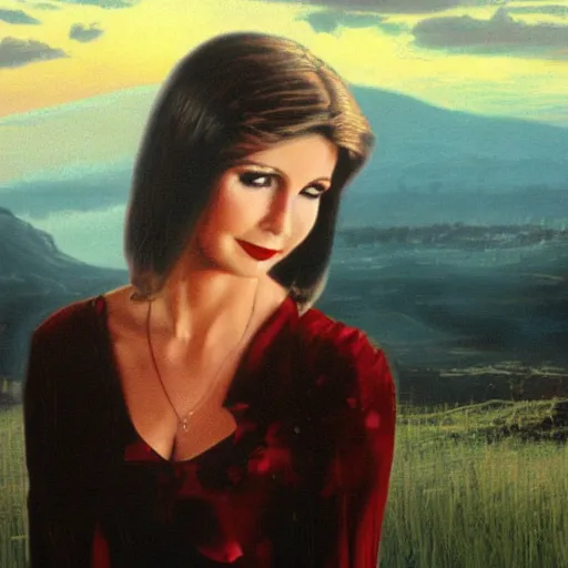 Prompt: An enchanting portrait of Olivia Newton John, evening, detailed matte painting, cinematic