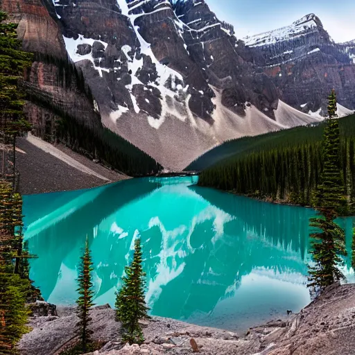 Image similar to realistic photo of Moraine lake in Alberta, Canada, beautiful, Nikon D850