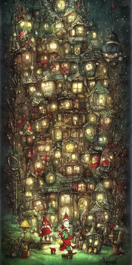 Image similar to an elves and toys christmas scene by alexander jansson