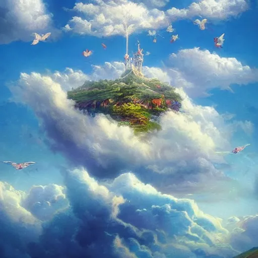 Prompt: the floating fairy island, clouds, High detail,art station