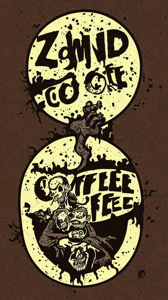 Image similar to zombie coffee logo by mcbess, full colour print, coffee advert