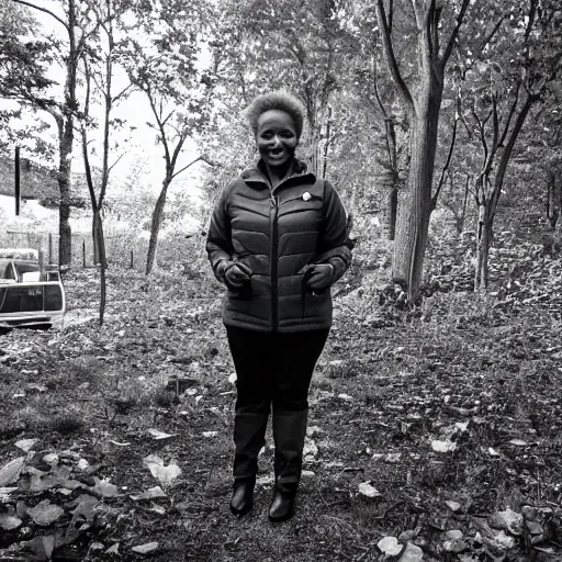 Image similar to chicago mayor lori lightfoot was spotted on woodland trail cam at midnight grayscale night vision