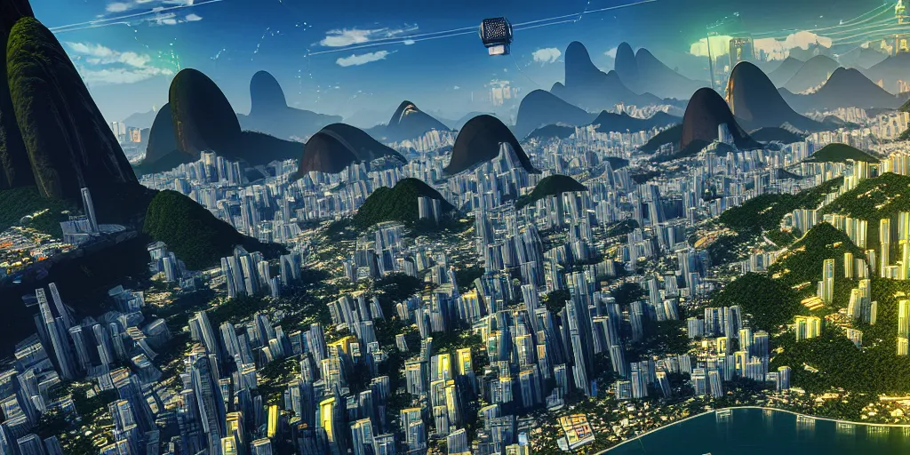 Prompt: Rio de Janeiro in Cyber Punk 2077, highly detailed digital art