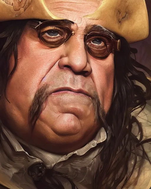 Prompt: portrait of Danny Devito as a pirate, highly detailed, digital painting, artstation, concept art, sharp focus, illustration, art by artgerm and greg rutkowski and alphonse mucha