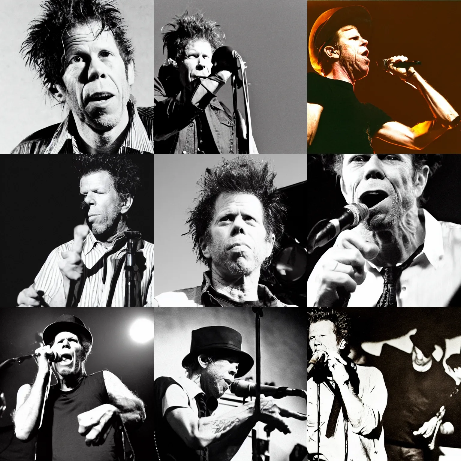 Prompt: tom waits as the frontman of the hardcore band the cromags