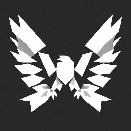 Image similar to 2 dimensional, vector, low poly, white eagle icon, black background, cgsociety, artstation