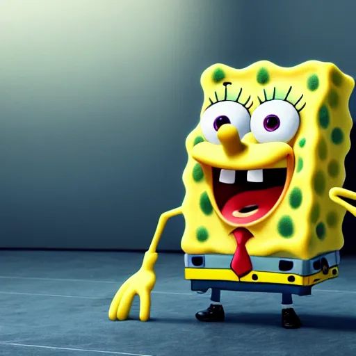 Image similar to SpongeBob in the role of Keanu Reevez. Octane render, 4k, 8k, unreal 5, very detailed, hyper realism, trending on artstation.