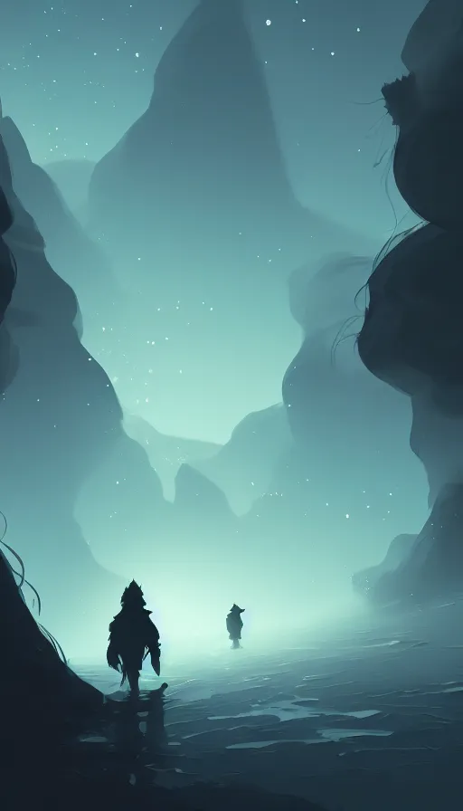 Image similar to concept art by jama jurabaev, cel shaded, cinematic shot, trending on artstation, high quality, brush stroke, crystal cave under mysterious moonlight, and the streams are dotted with stars