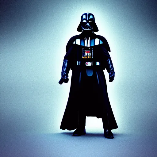 Image similar to darth vader in pink outfit, photoreal, still frame, cinematic