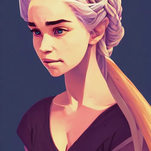 Image similar to portrait of daenerys targaryen from game of thrones, desert background, rich vivid colors, ambient lighting, dynamic lighting, 4k, HQ, official media, anime key visual, makoto shinkai, ilya kuvshinov, lois van baarle, rossdraws, detailed, trending on artstation