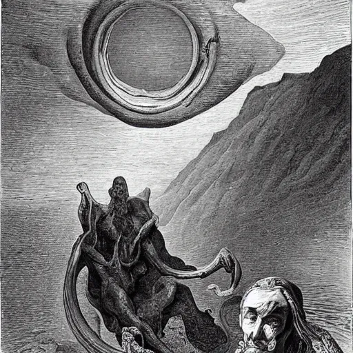 Image similar to Melting Watches by Salvador Dali and Gustave Doré,