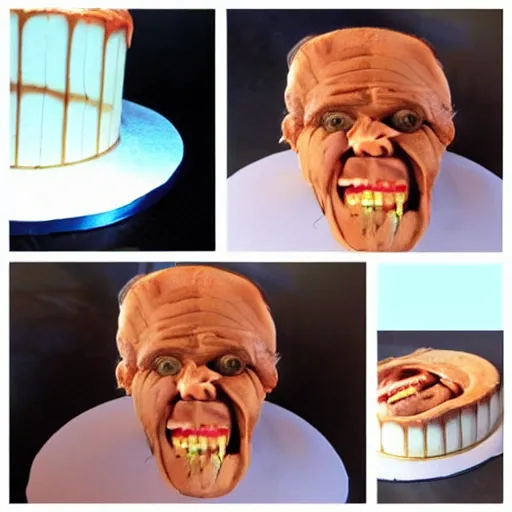 Prompt: photo of a cake in the shape of willem dafoe