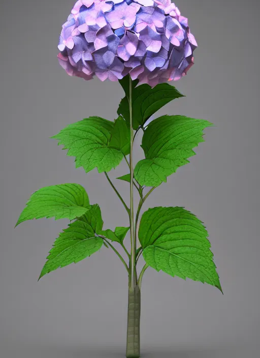 Prompt: an isolated hydrangea plant, 3 d render, art nouveau style, ultra realistic, masked transparent flat background, popular on sketchfab, pixelsquid, 8 k, volumetric lighting, super focused, no blur, trending on artstation, octane render, ultra detailed, hyperrealistic, by artgerm and alphonse mucha
