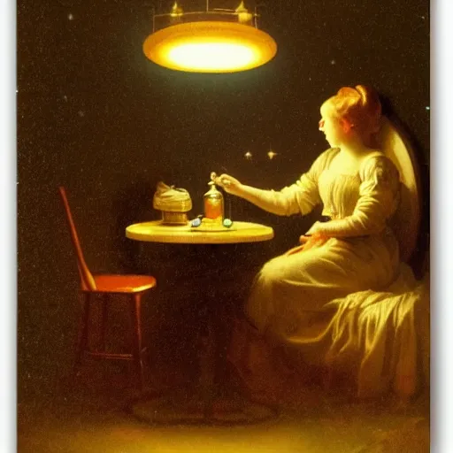 Image similar to Dreaming of outerspace, by Petrus van Schendel, lofi colors