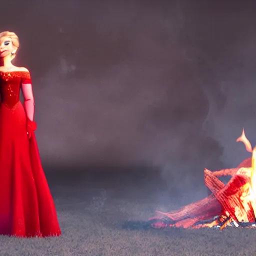 Image similar to elsa in a red dress with fire powers