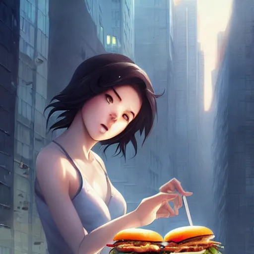 Prompt: a hamster eating a hamburger on a tall building,Character design by charlie bowater, ross tran, artgerm, and makoto shinkai, detailed, inked, western comic book art, 2021 award winning painting,digital art,ultra realistic,ultra detailed,art by greg rutkowski,photorealistic,hyperdetailed,detailed face