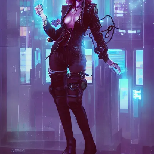 Prompt: a cyberpunk witch girl, by Ross Tran