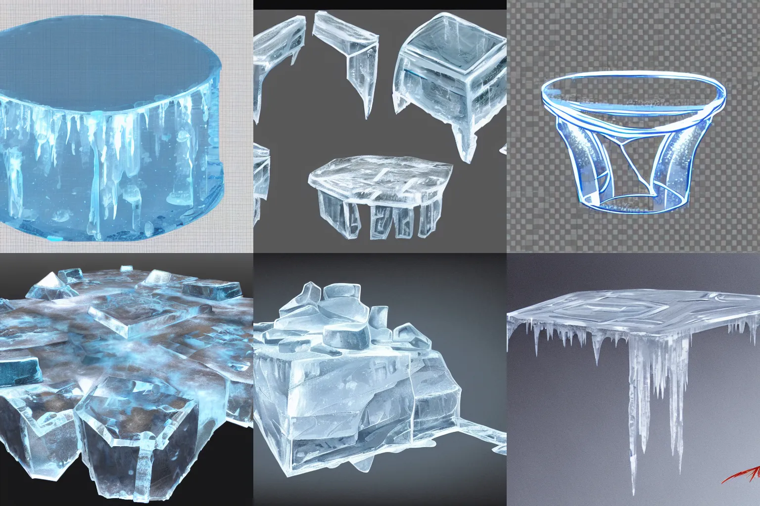 Prompt: concept art, table material is transparent ice,