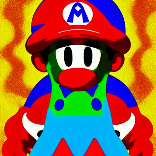 Prompt: psychedelic beautiful art of mario