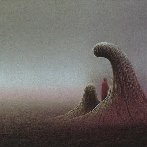 Image similar to a city being destroyed a nuclear explosion, painted by zdzislaw beksinski, melancholy
