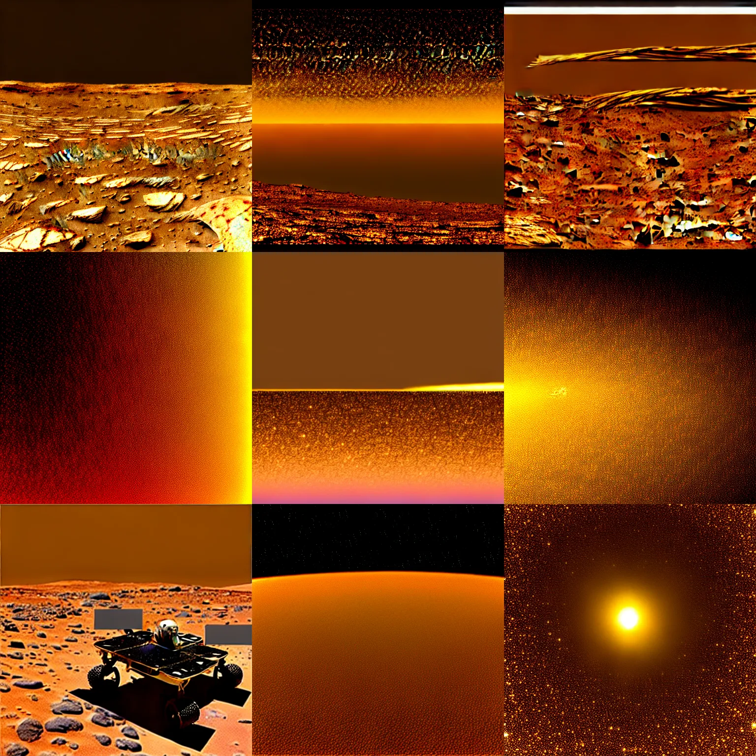Prompt: reflective gold background horizon, mars perseverance rover images