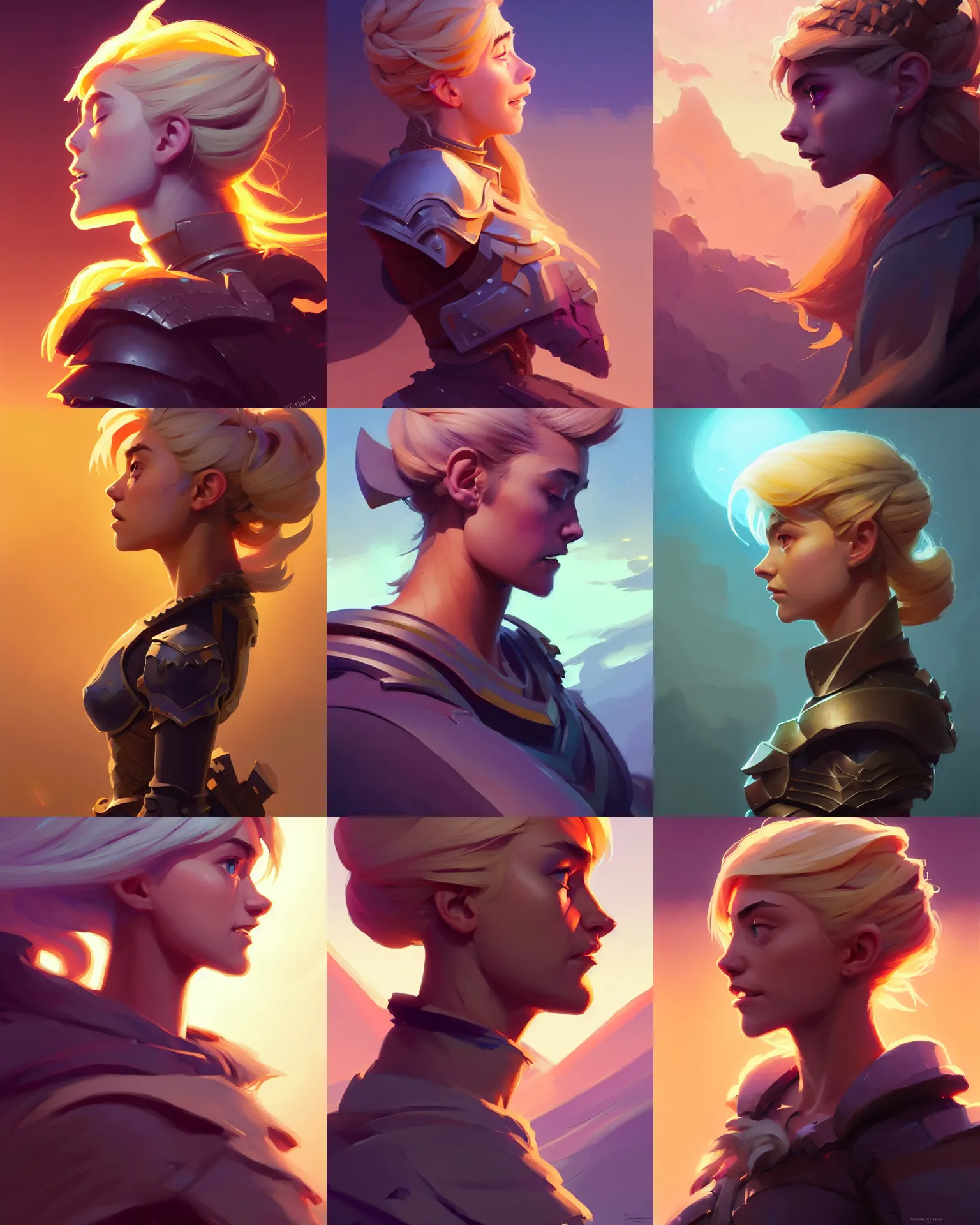 Image similar to side profile centered painted portrait, Imogen Poots as a paladin, blonde hair, Gloomhaven matte painting concept art, beautifully backlit, official fanart behance hd artstation by Jesper Ejsing, by RHADS and Makoto Shinkai and Lois van baarle and ilya kuvshinov and rossdraws