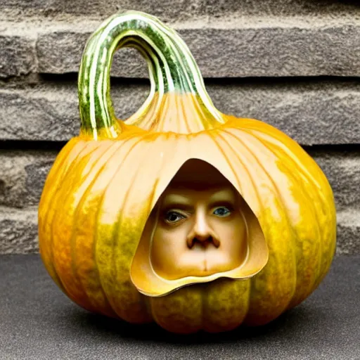 Image similar to gourd with face of amber heard hybrid intercross mix as a gourd