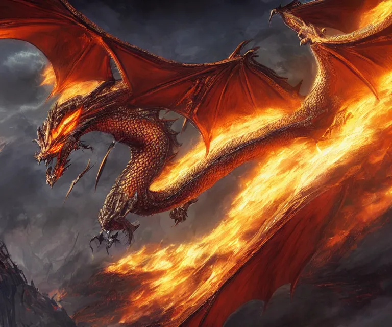 Image similar to dragon in a sci - fi city, dark fantasy, concept art, highly detailed, phoenix flames