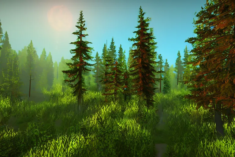 Prompt: A boreal forest, rendered in the candy engine