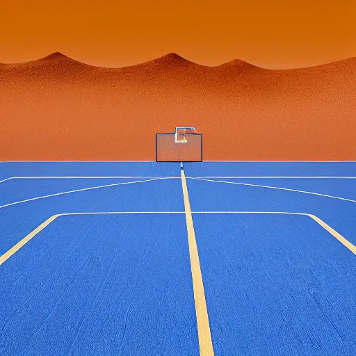 Prompt: a basketball court in the Sahara desert, award winning photo, 8k, ultra realistic, canon camera