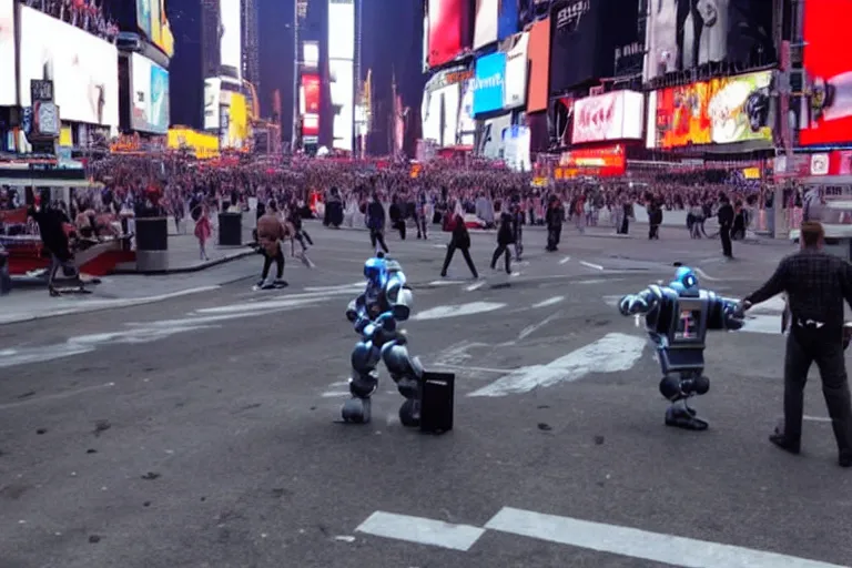 Image similar to robots attacking people in times square security camera footage