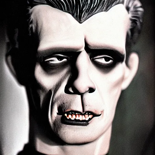 Image similar to portrait of a genetic combination of boris karloff and james dean, handsome frankenstein, cute frankenstein, beautiful frankenstein, smooth frankenstein, beatnik frankenstein, rebel frankenstein, color photography, full color photograph, dynamic lighting, very detailed - h 7 0 4