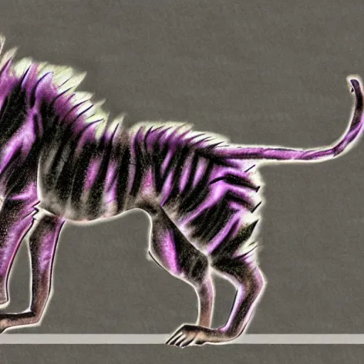 Prompt: monster dog tiger fusion cosmic horror made of angles drooping skin