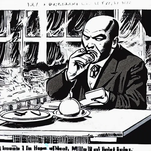 Image similar to lenin eating a hot dog, anime