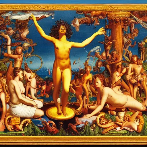 Image similar to utopia, the golden mean of hedonism and perfectionism, symbolic art