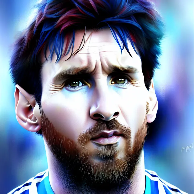 Image similar to lionel messi portrait, made by stanley artgerm lau, wlop, rossdraws, james jean, andrei riabovitchev, marc simonetti, yoshitaka amano, artstation, cgsociety