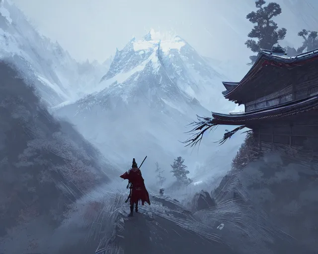 Image similar to sekiro mountain, ismail inceoglu