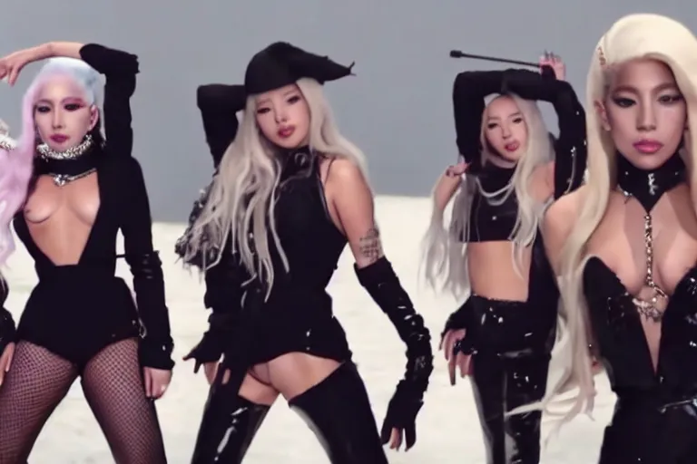 Prompt: music video screenshot of lady gaga with blackpink