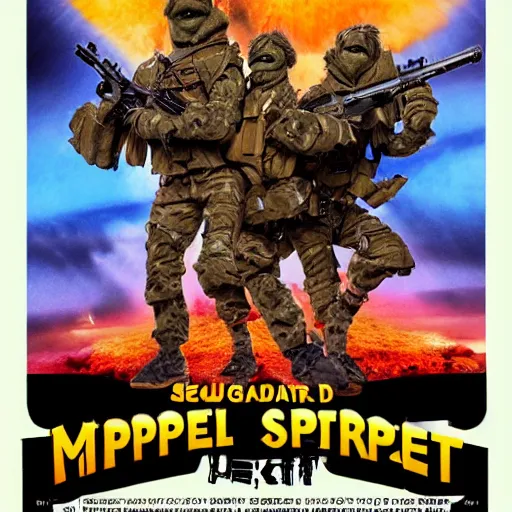 Image similar to muppet puppet special forces. epic action military vfx movie poster.