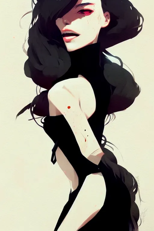 Image similar to a ultradetailed beautiful panting of a stylish woman wearing a black dress, by conrad roset, greg rutkowski and makoto shinkai, trending on artstation