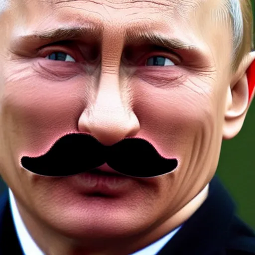 Image similar to vladimir putin with a hitler mustache and outfit