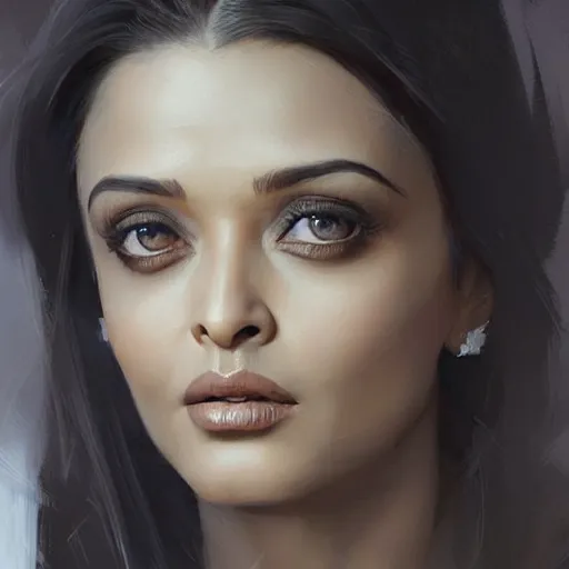 Image similar to “ portrait of aishwarya rai by greg rutkowski, young, attractive, highly detailed portrait, scifi, digital painting, artstation, concept art, smooth, sharp foccus ilustration, artstation hq ”