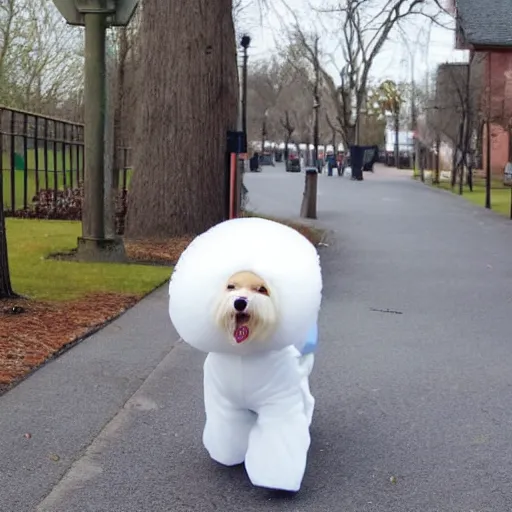 Prompt: a photo of a person wearing a bichon frise costume