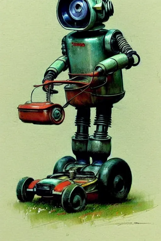 Image similar to ( ( ( ( ( 1 9 5 0 s retro future android robot lawnmower. muted colors., ) ) ) ) ) by jean - baptiste monge,!!!!!!!!!!!!!!!!!!!!!!!!!