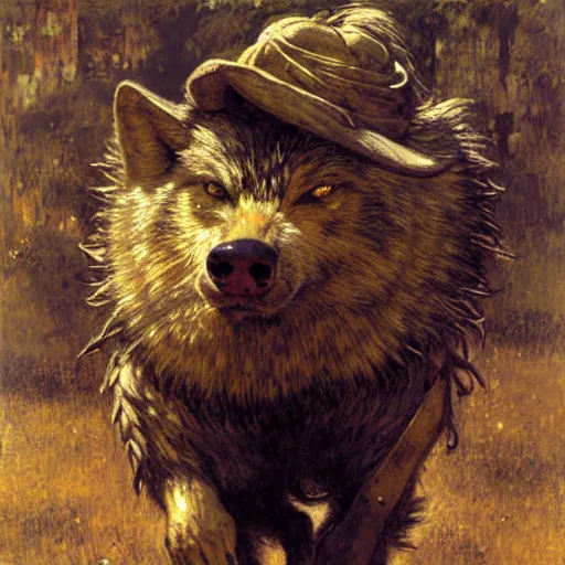 Image similar to a male boarwolfman boar wolf man wearing a shirt furry arms furry body walking stick new york. furaffinity furry art detailed face painting by gaston bussiere craig mullins jc leyendecker gustav klimt artgerm greg rutkowski furry