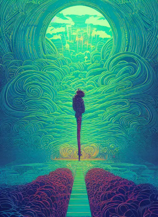 Prompt: prompt! dream symmetry!! on my way to heaven!! by victo ngai, kilian eng vibrant colours, dynamic lighting, digital art, winning award masterpiece, fantastically beautiful, illustration, aesthetically inspired by beksinski and dan mumford, trending on artstation, art by greg rutkowski, 8 k