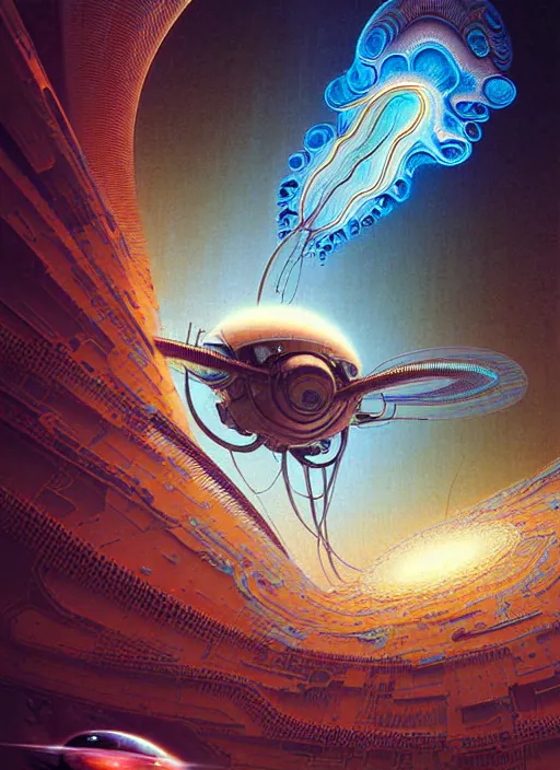 Image similar to design only! 2 0 5 0 s retro future art 1 9 7 0 s science fiction borders lines decorations space machine, mech, robot. muted colors. by jean - baptiste monge, ralph mcquarrie, marc simonetti, 1 6 6 7. mandelbulb 3 d, fractal flame, jelly fish, coral, cinematic lightning